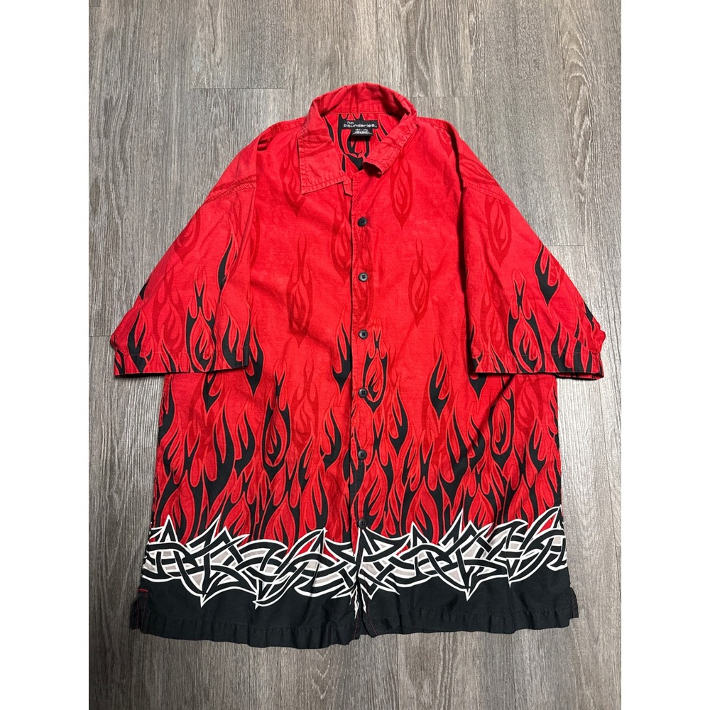 No Boundaries Mens Red Flame Tribal Print Button Up Shirt Large NB13F005 Y2K